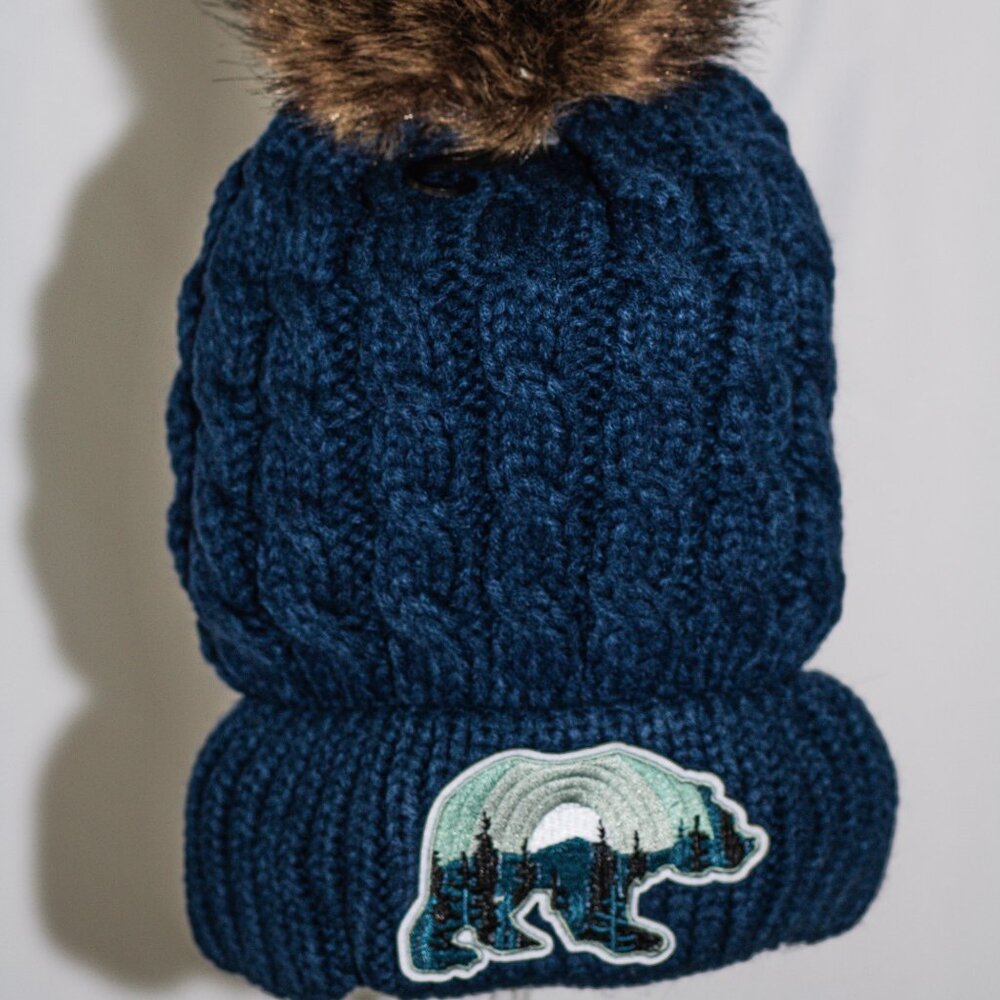 Navy Blue stocking cap with "Mountain Bear" patch and fuzzy lining